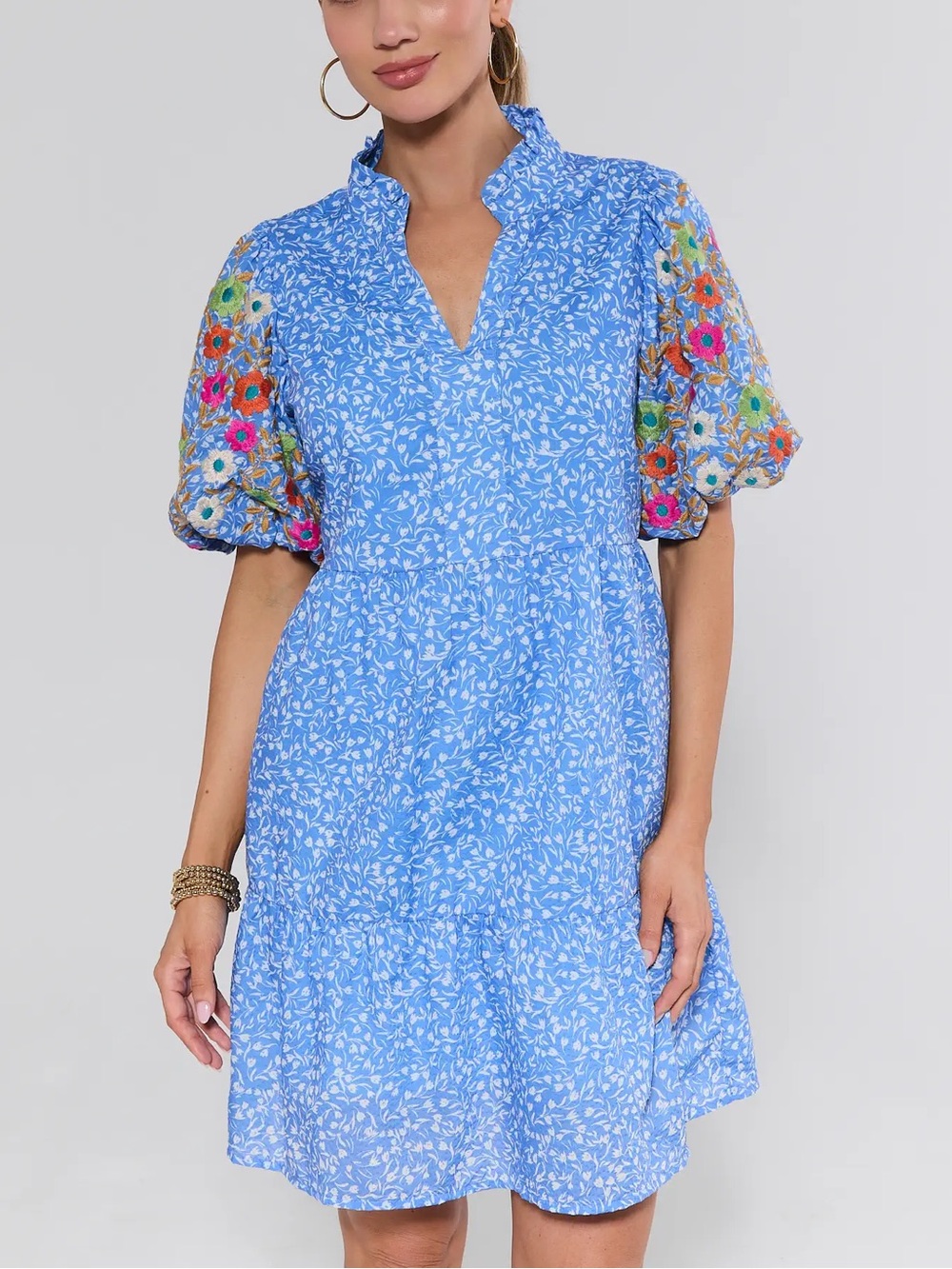 Anthropologie  Lined THML  so Adorable 🔥 🆕 Blue Floral Embroidered Ruffle Dress